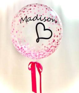 Let us customize a giant bubble balloon! Balloon is a 24" bubble and we can personalize up to 7 letters or numbers and will float for 7 to 10 days